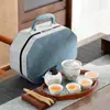 Juego de Té Vintage de Alta Gama para Uso Doméstico, Tetera Elegante para Recibir Invitados, Preparación Simple de Té, Preparación Rápida de Té, Tazas de Té, Estuche Portátil de Cuero
