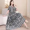 Vestido de Algodón y Seda de Manga Corta de Alto Gama Estilo Nuevo 2026, Falda Larga Estilo Étnico de Verano, Dobladillo Amplio, Vestido de Playa para Vacaciones en Sanya