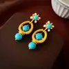 Brincos de franja com contas de zircônia azul vintage, estilo retrô francês, luxo leve e sensação de alta qualidade