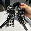 Tela de franela de otoño e invierno a cuadros grandes, scrunchie grande, diadema de cinta larga con lazo de diamantes, cuerda para coleta alta enérgica