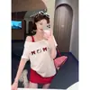 [Stock Listo de Fábrica] Camiseta Coreana de Manga Corta Estampada de Lunares, Look Veraniego Adelgazante y Dulce Top Estampado sin Hombros