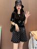 Traje corto casual de verano de manga corta, pantalones cortos, sencillo, negro, holgado, cuello redondo, estampado, de manga corta, de dos piezas, ropa de mujer