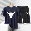 Roupa Esportiva Casual da Moda Masculina Secagem Rápida Tamanho Grande Conjunto de Duas Peças Verão Seda de Gelo Camiseta Shorts Venda Direta da Fábrica
