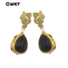 Wt-E805 Estilo Palácio Retrô Pedra de Cristal Rosa Obsidiana e Ouro 18K Banhado Pequeno Pingente Brincos Clássicos Femininos