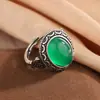 Anillo de Plata S925 con Encanto de Plata Incrustado con Piedra Preciosa de Cristal de Ágata Roja del Sur Natural, Anillo Étnico Personalizado Vintage Estilo Transfronterizo