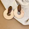 Pendientes Redondos de Resina y Ratán Aguja Plateada Estilo Verano Playa Vacaciones Pendientes Bohemios Versátiles para Mujer