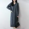 Vestido de Tricô Emagrecedor Estilo Tesoura Gola Alta Outono/Inverno 100% Lã Modelo Longo Suéter de Manga Longa Feminino Vestido Base Acima do Joelho