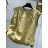 Camisa sin mangas de chaleco de algodón y lino, de estilo nuevo de moda, cuello redondo plisado, lujo ligero, para mujer, Verano 2026, Europeo y Coreano