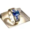 Nuevo anillo transfronterizo de HuaJie, anillo cuadrado de circón azul para mujer, anillo geométrico para dedo índice, estilo europeo y americano, venta al por mayor desde el fabricante