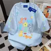 Camiseta de Manga Curta Estampa de Gato e Cachorro Graffiti Verão Novo Feminina Divertida Cartoon Casual Estilo Ins Para Casal Top 100% Algodão Masculino