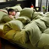 Conjunto de Cama de Luxo Inverno Cor Sólida Veludo Leite Quente Peças Quatro, Capa de Edredom de Flanela Grossa Dupla Face, Lençol de Cama, Roupa de Cama