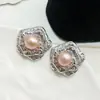 Pendientes de Perla Zhuji, Pendientes de Botón de Perla Natural de Alta Gama Estilo Chanel, Chapados en Oro de 18 Quilates, Pendientes Simples y de Moda con Incrustaciones de Diamantes