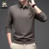 Camiseta de manga larga sin rastro para hombres de mediana edad con cuello de solapa Primavera y Otoño 2024 Top Casual de Negocios Holgado Polo de Papá