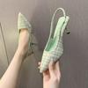 Sandalias de tacón alto estilo francés Chanel para mujer, novedad de verano 2024, zapatos de tacón fino y punta puntiaguda, venta al por mayor