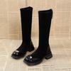 Botines de Tacón Grueso Estilo Francés para Mujer 2024 Nuevo Otoño e Invierno Sensación de Alta Gama Botas Desnudas Delgadas Suela Pequeña Gruesa Botas Sencillas de Caballero