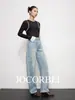 JocorbeiMarca de Luxo EquivalenteJeans de Perna Larga Vintage Desgastado Lavado com Manchas de Tinta Pintadas à Mão para Mulheres