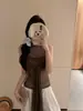2003 Estilo Gentil Puro Desejo Top Transparente Sem Costas Design Criativo Colete de Renda com Laço Feminino Levemente Transparente Top Estilo Garota Sensual