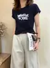Camiseta de algodón acanalado de trece filas, fuente física, para mujer, directo de fábrica, top de manga corta estampado slim-fit, exclusivo de venta al por mayor de verano