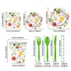 Set de vajilla de cumpleaños con temática de frutas, que incluye vasos de papel desechables, platos, servilletas, tenedores y cucharas, para decoraciones de fiesta
