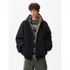 Chaqueta de Algodón Reversible de Moda Invierno Estilo Americano Fresca Cálida con Capucha Abrigo de Algodón Retro Versátil Chaqueta para Pareja Negro Marrón