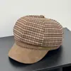Gorra de Pintor Estilo Británico Boina Versátil de Moda Boina Octogonal a Cuadros Retro Otoño Nueva Llegada Gorra Adelgazante para Rostro para Mujeres
