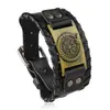 Pulsera de cuero tejida a mano estilo retro simple para hombre, versión ancha con insignia metálica, joyería estilo punk europeo y americano