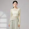 Traje de danza clásica para mujer, vestido de gasa para danza china, atuendo para práctica de postura corporal y ritmo, manga larga, escote asimétrico de un hombro, dobladillo irregular, atuendo de danza