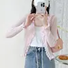 Cardigã de Malha Fina de Bambu e Linho Manga Longa Roupa de Verão 2025 Curto Camisa para Ar Condicionado Xale de Proteção Solar Top para Mulheres Tendência