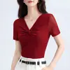 Camiseta de Malla con Cuello en V Cruzado 2026 para Mujer, Top Negro Irregular de Verano, Camiseta Básica, Top de Malla para Bailar para Mujer