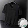 Camiseta de Manga Corta de Seda de Hielo para Hombre, Verano, Cuello Redondo, Tejido Fino Hueco, Talla Grande, Holgada, Transpirable, Top Versátil, Moderno