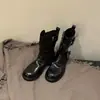 Botas de motociclista coreanas cómodas de suela gruesa, punta redonda, sin cordones, nuevas para otoño e invierno 2026, botas de montar versátiles y de moda para mujer