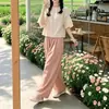 Conjunto de ropa de estar suelta y casual para mujer, estilo coreano de verano 2026, conjunto de dos piezas ligero de manga corta y pantalón ancho