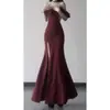 Impresionante y Elegante Vestido para Adulto, Falda Larga, Vestido de Tubo con Volantes de un Solo Hombro, Elegante Falda de Cola de Pescado para Banquetes de la Alta Sociedad