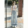 Jeans de Pierna Ancha de Tiro Alto Azul Claro para Mujer 2026 Otoño Nuevo Estilo Sueltos Adelgazantes Perezosos Caídos Rectos de Pierna Larga