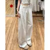 Pantalones de Traje Blancos de Algodón y Lino para Mujer, Primavera y Otoño 2026, Cintura Alta, Corte Holgado, Pantalones Rectos Adelgazantes, Pantalones Casuales de Lino de Pierna Ancha hasta el Suelo