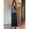 Conjunto de Suéter de Punto y Falda con Diseño de Bloques de Color Falso de Dos Piezas, Moda Suave Adelgazante, Nuevo para Primavera 2025
