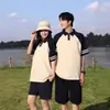 Camisa polo masculina de manga curta para campus jovem, algodão personalizado, combinação de cores, gola contrastante, base de malha, pode ter bordado de logo