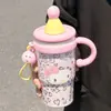 Caneca térmica popular de animal de estimação fofo de desenho animado com alça, decoração adorável para meninas, estilo ins de estudante, grande capacidade, alça de aço inoxidável 316