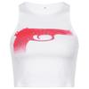 BX49032 chaleco corto sin mangas de estilo 'hot girl' de moda para mujer con diseño de estampado de pistola, corte ajustado, top con hombros descubiertos