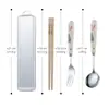 Aço Inoxidável de Aparência Nobre, Cerâmica, Cabo de Desenho Animado, Resistência a Altas Temperaturas, Garfo, Colher, Hashi Anti-Escaldantes, Utensílios de Mesa Práticos para Crianças