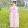 Vestido Elegante de Algodão e Seda Estilo Novo 2026, Soltinho Tamanho Grande, Vestido de Praia Ligeiramente Plus Size para Mulheres no Verão