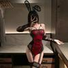 Poesía Meisha: Lencería Sexy Mono de Encaje Sexy Libre de Aberturas Conejita Femenina Traje de Tentación de Cadera