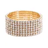 Pulsera elástica de 7 filas de pedrería para bodas nupciales europeas y americanas transfronterizas, Pulsera ancha de pedrería completa, moderna y a la moda, Venta al por mayor