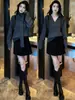 Suéter com cachecol destacável estilo preguiçoso com camada interna de tricô para mulheres, outono e inverno, design plus-size, top emagrecedor