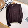 Cardigan Jacket Top de Punto Rayado de Cuello Redondo de Canalé Fino de Lana Merino para Mujer Japonesa 25 Estilos Nuevos 481408