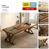 Mesa de comedor estilo mediados de siglo, madera maciza, diseñada para eliminar la necesidad de una sala de estar separada, una mesa larga grande e integrada que también puede servir como escritorio o banco de trabajo, un nuevo modelo para uso doméstico