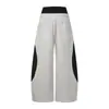 Pantalones largos de pierna ancha, únicos y de doble cintura para hombre, pantalones deportivos de cintura alta de moda con patchwork de tres rayas y diseño de color contrastante, pantalones casuales