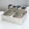 Freidora Eléctrica Comercial de Acero Inoxidable Gran Capacidad Espesada Olla Multifuncional para Freír Puesto Callejero Cilindro Único/Doble Aceite para Freír Papas Fritas