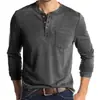 Camiseta de Manga Larga para Hombre 2026 Transfronteriza Algodón Corte Delgado Cuello Henley Bolsillo Camisa Base Transpirable Absorbe la Humedad Top para Hombre