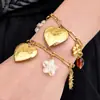 Conjunto de Collar y Pulsera con Colgante de Corazón Multielemento de Acero Inoxidable 316L Chapado en Oro de 18K, Estilo Europeo y Americano Transfronterizo, Lujo Ligero y Versátil